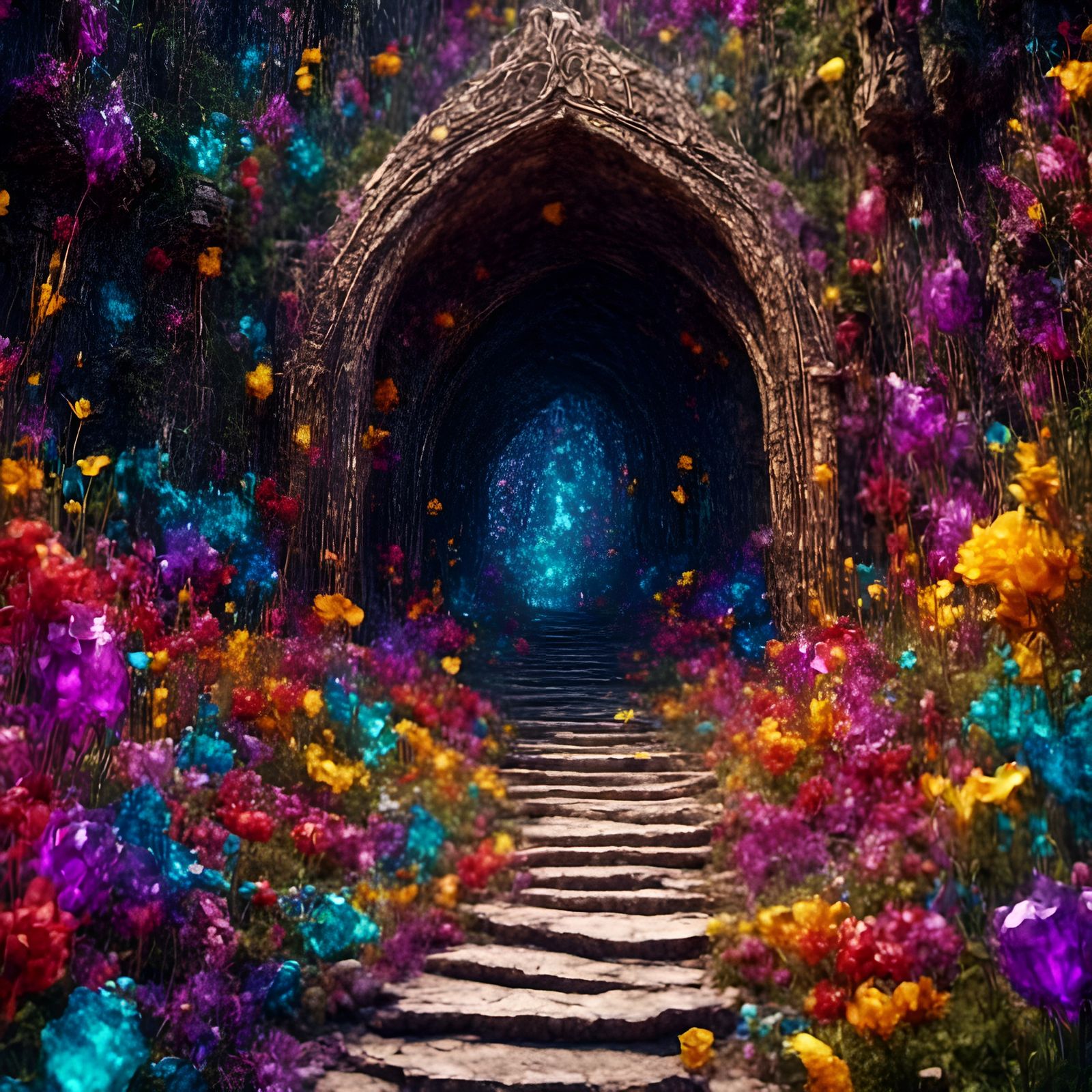 Stained Glass Tarot Card Dungeon Tunnel Entrances
