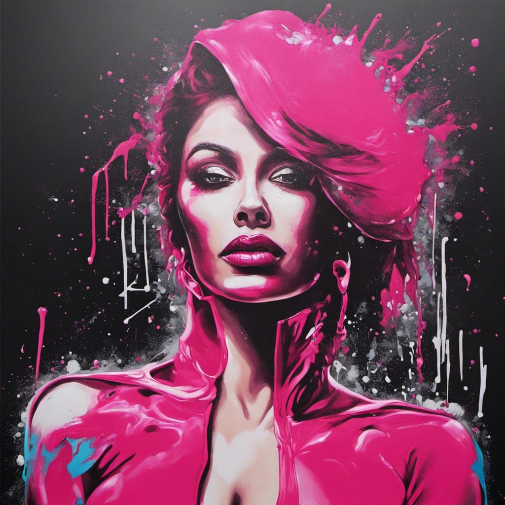 Vibrant Pink Latex Woman in Graffiti Art Style