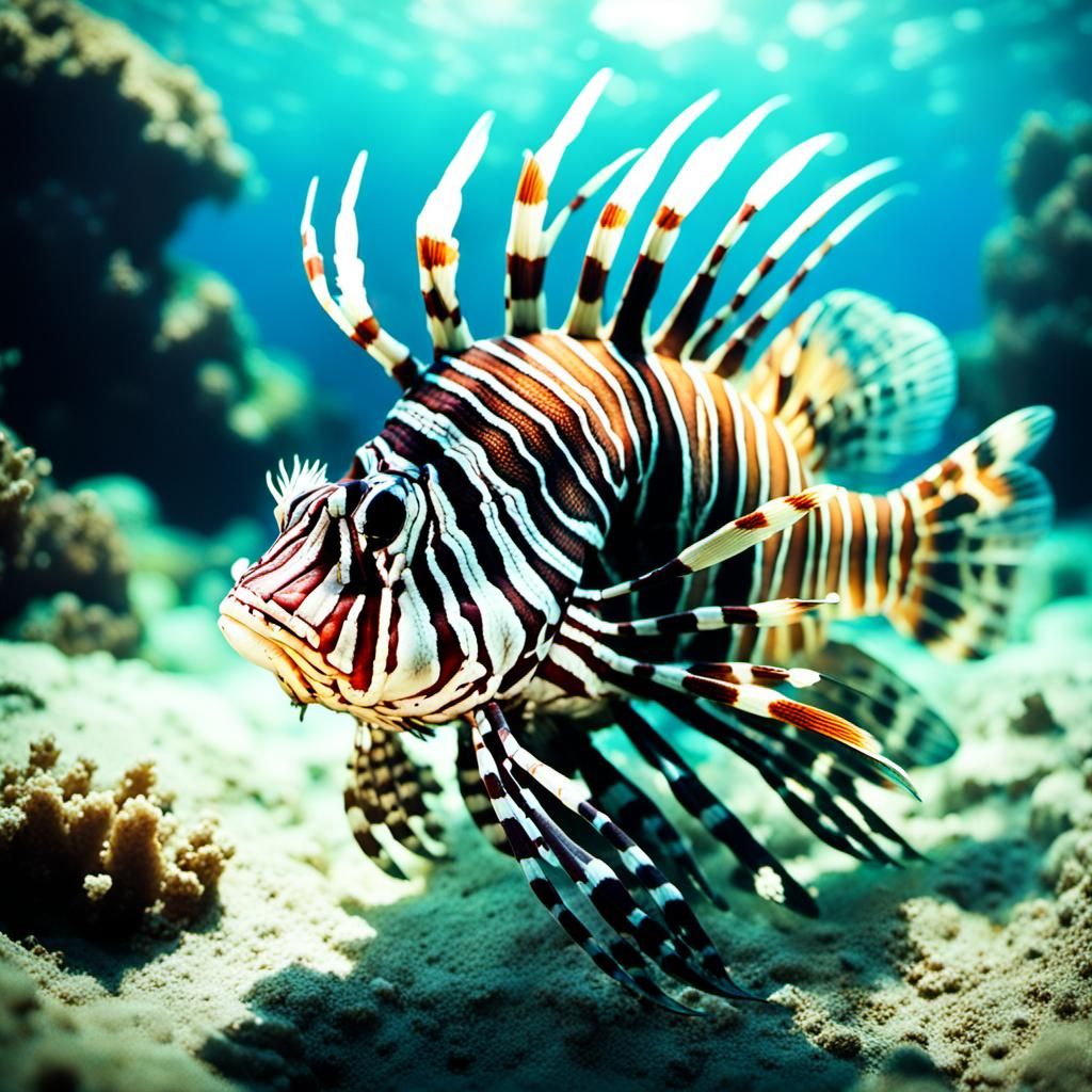 Realistic Lionfish in Cinematic Film Still