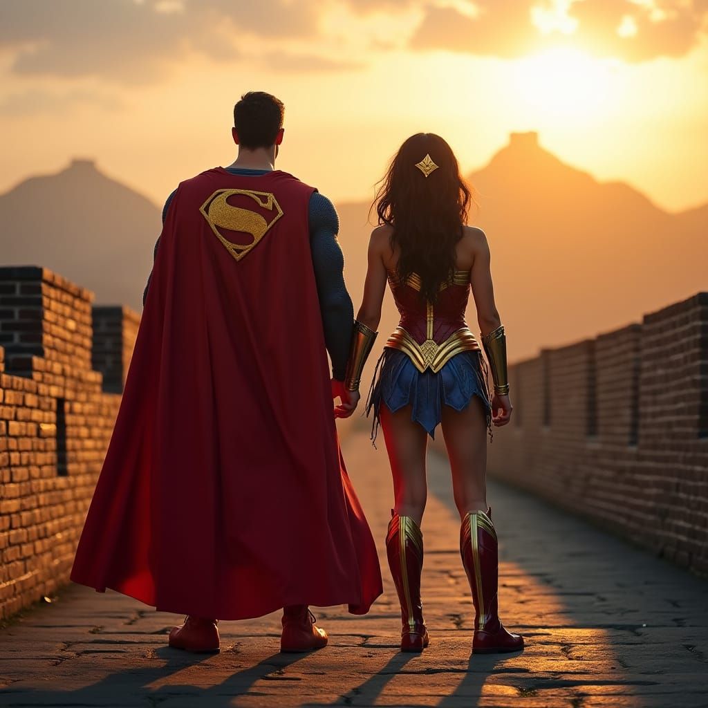 Superman and Wonder Woman at Great Wall