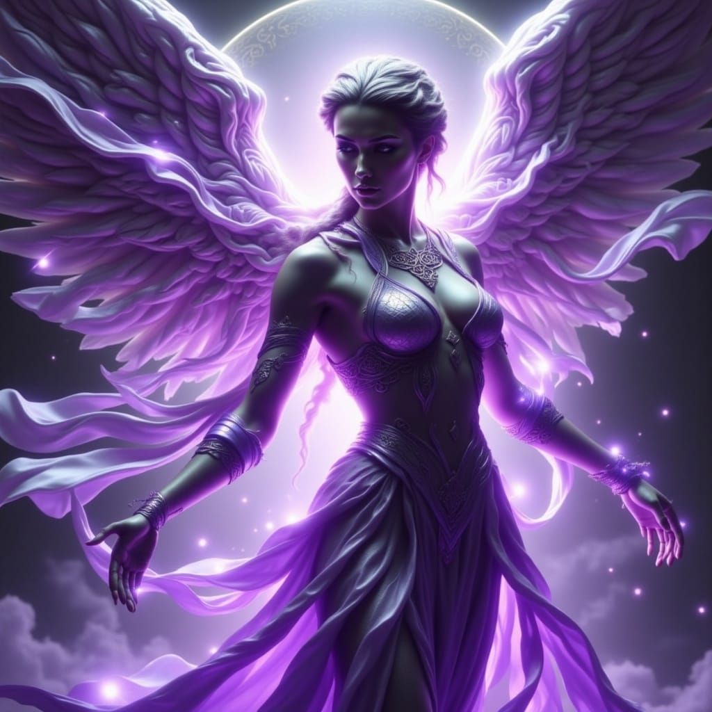 Divine Feminine Statue in Marble with Violet and Silver Ener...