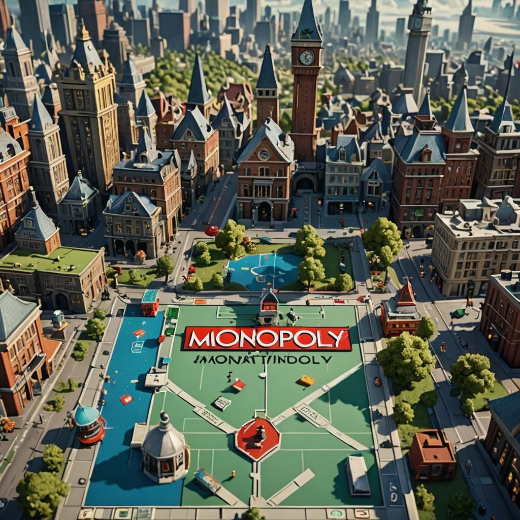 Monopoly Board City Landscape in Detailed Matte Painting