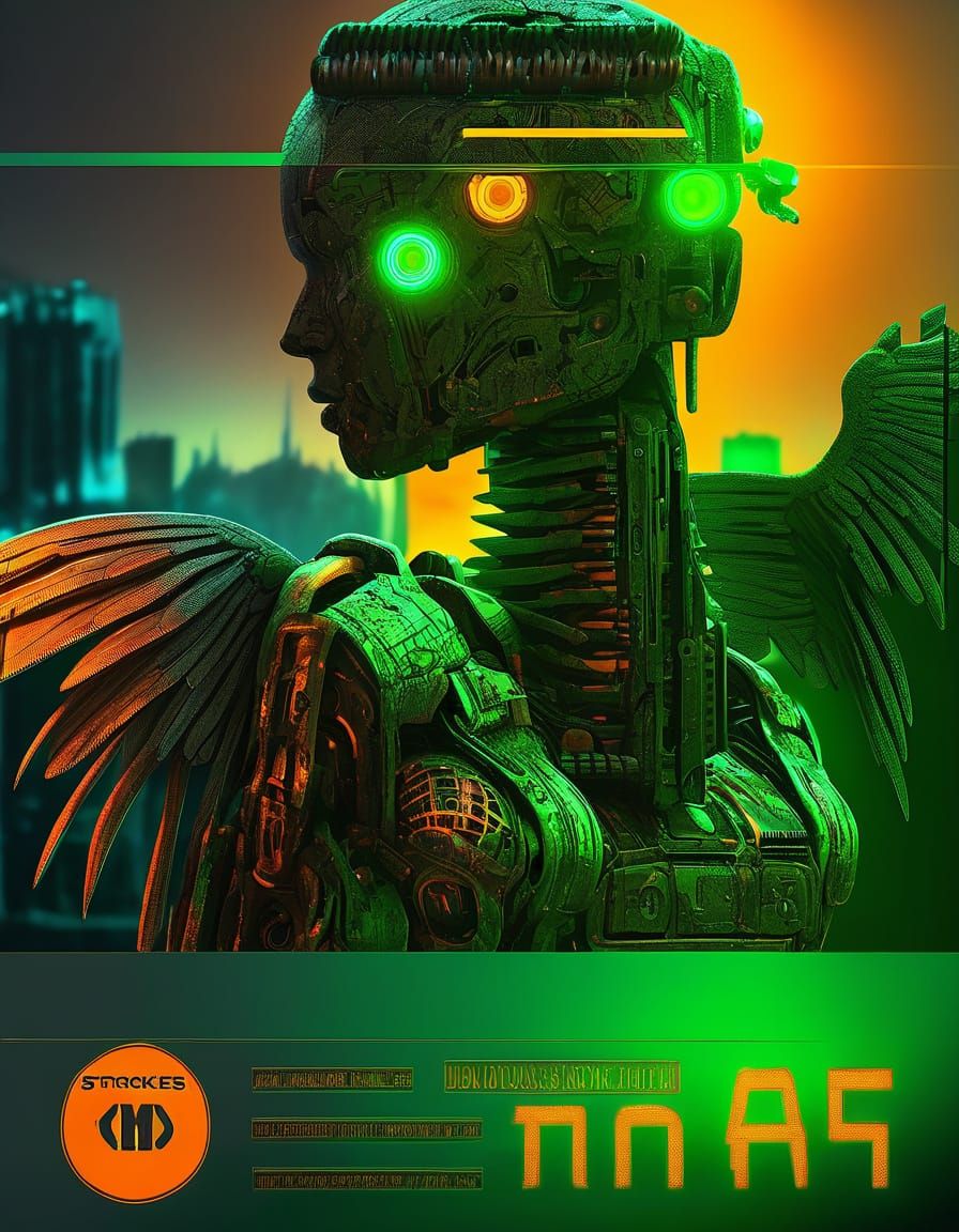 Cyberpunk Robot Cries Over Ruined City in Neon-Lit Darkness