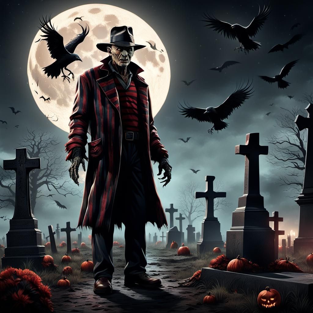 Freddy Krueger in Cemetery: Fantasy Concept Art