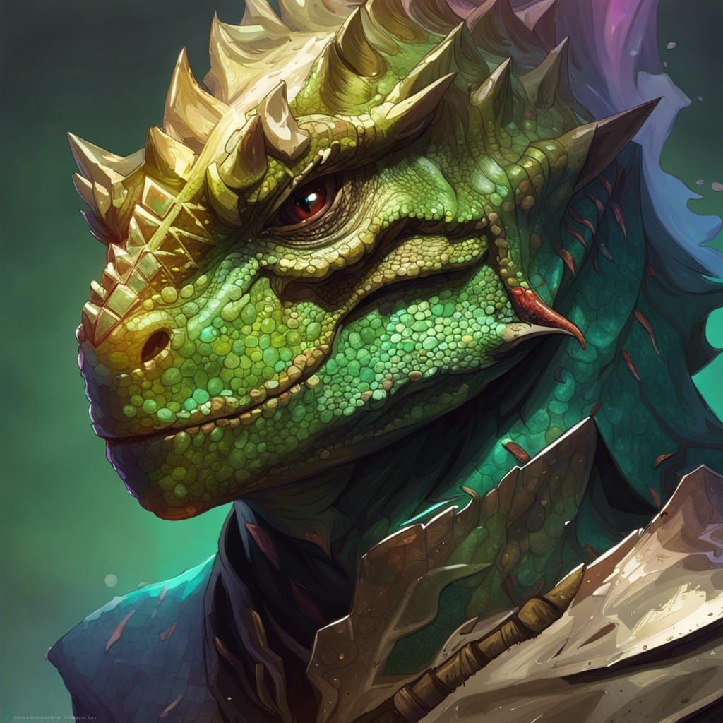 Lizard-Man Knight Portrait in Hyperdetailed Style