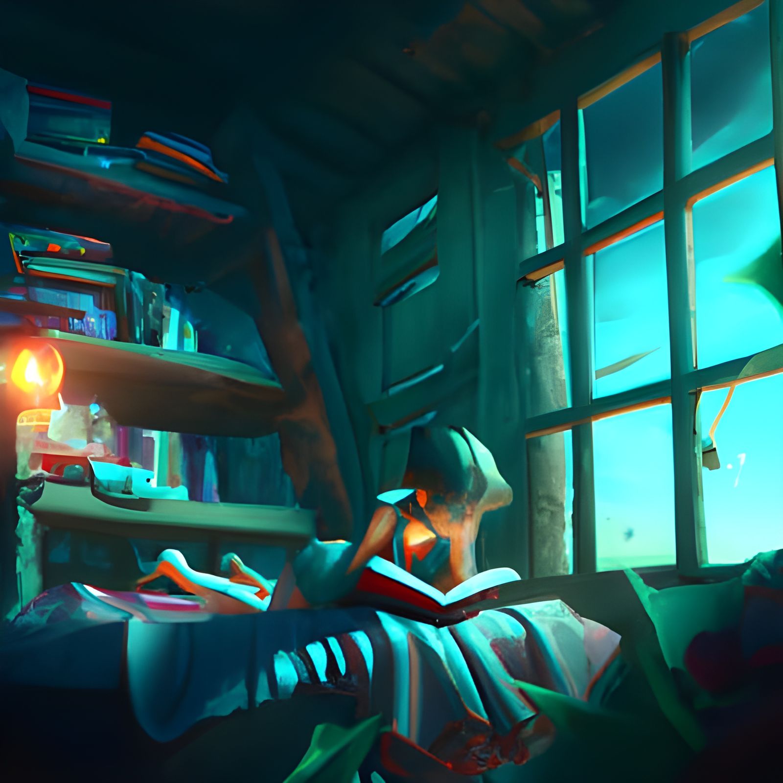 Girl Reading at Night: Fantasy Concept Art