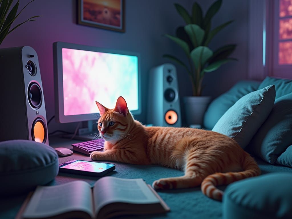 Tabby Cat in Surreal Rothko-Inspired Room