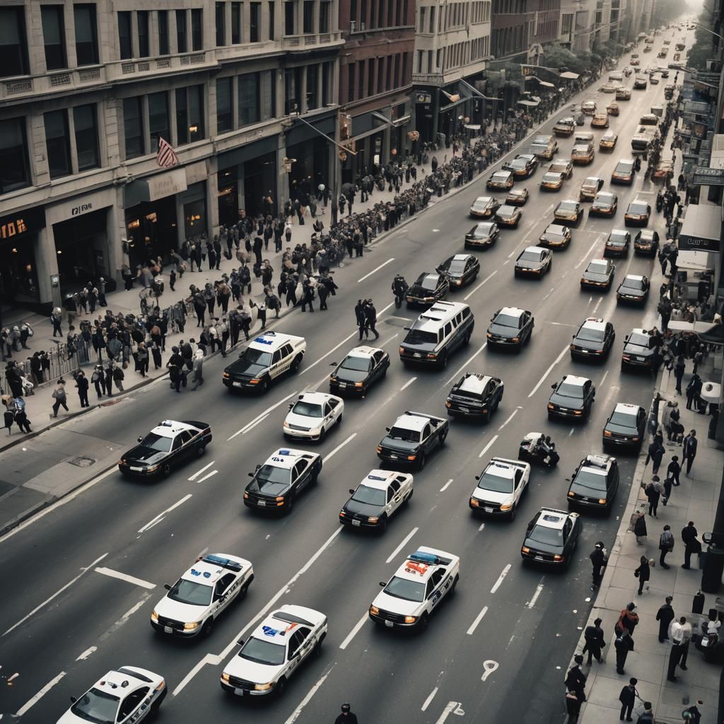 /imagine prompt: realistic, personality: Police cars are see...