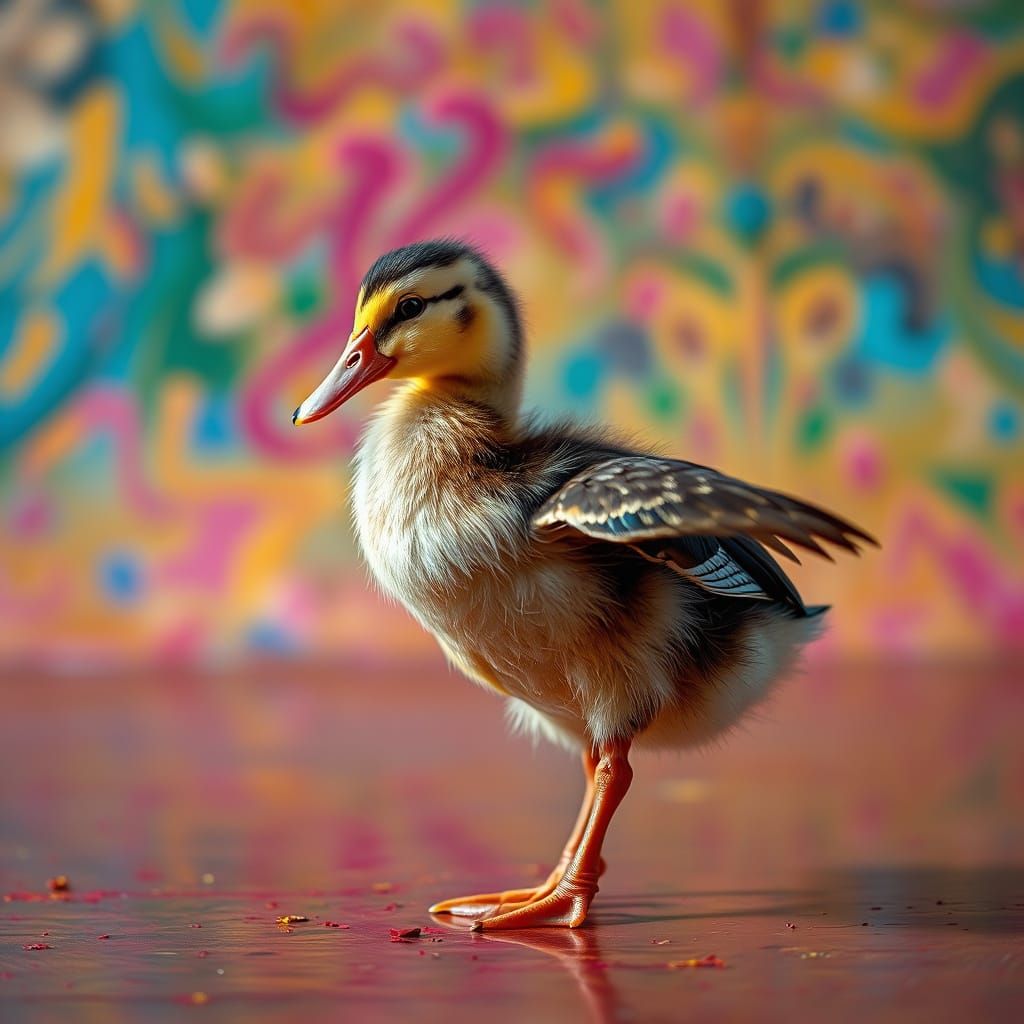 Hyperrealistic Dancing Duckling in Vibrant Colors