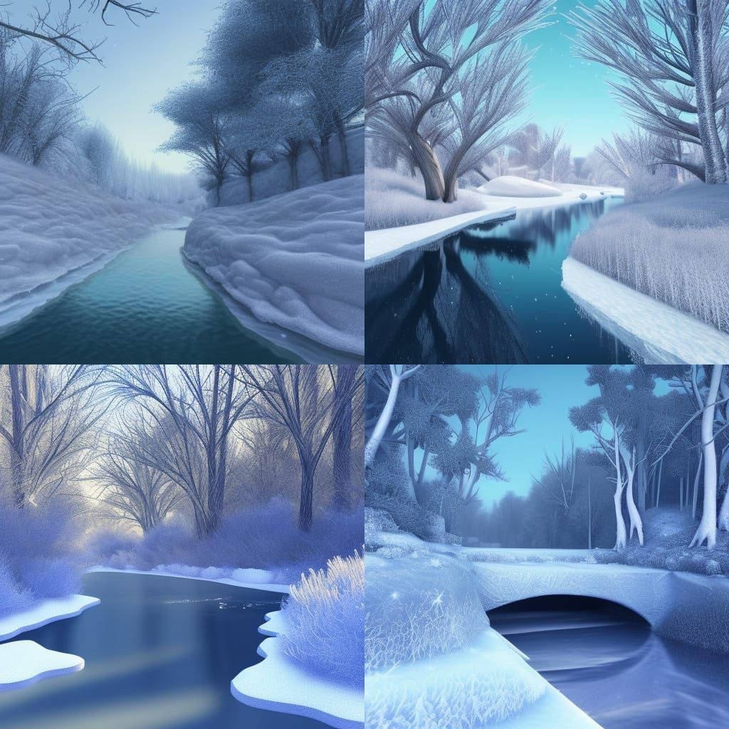 Moonlit Frozen River Christmas Scene