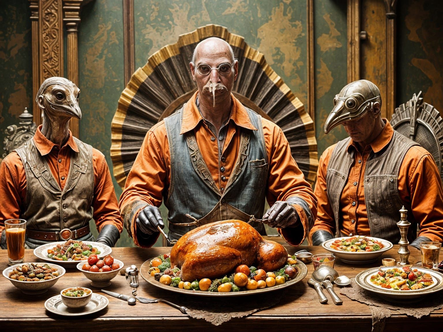 Steampunk Turkeys Thanksgiving Feast in Comic Book Style