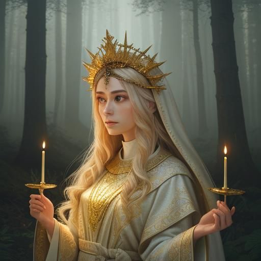 Mystical Holy Woman in Surreal Forest