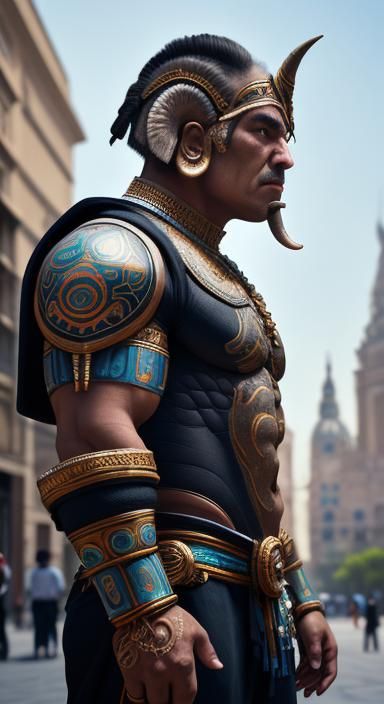 Cybernetic Aztec Elephant Shaman in Puebla, 3D Render