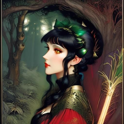 Antlered Woman with Glowing Eyes and Broom