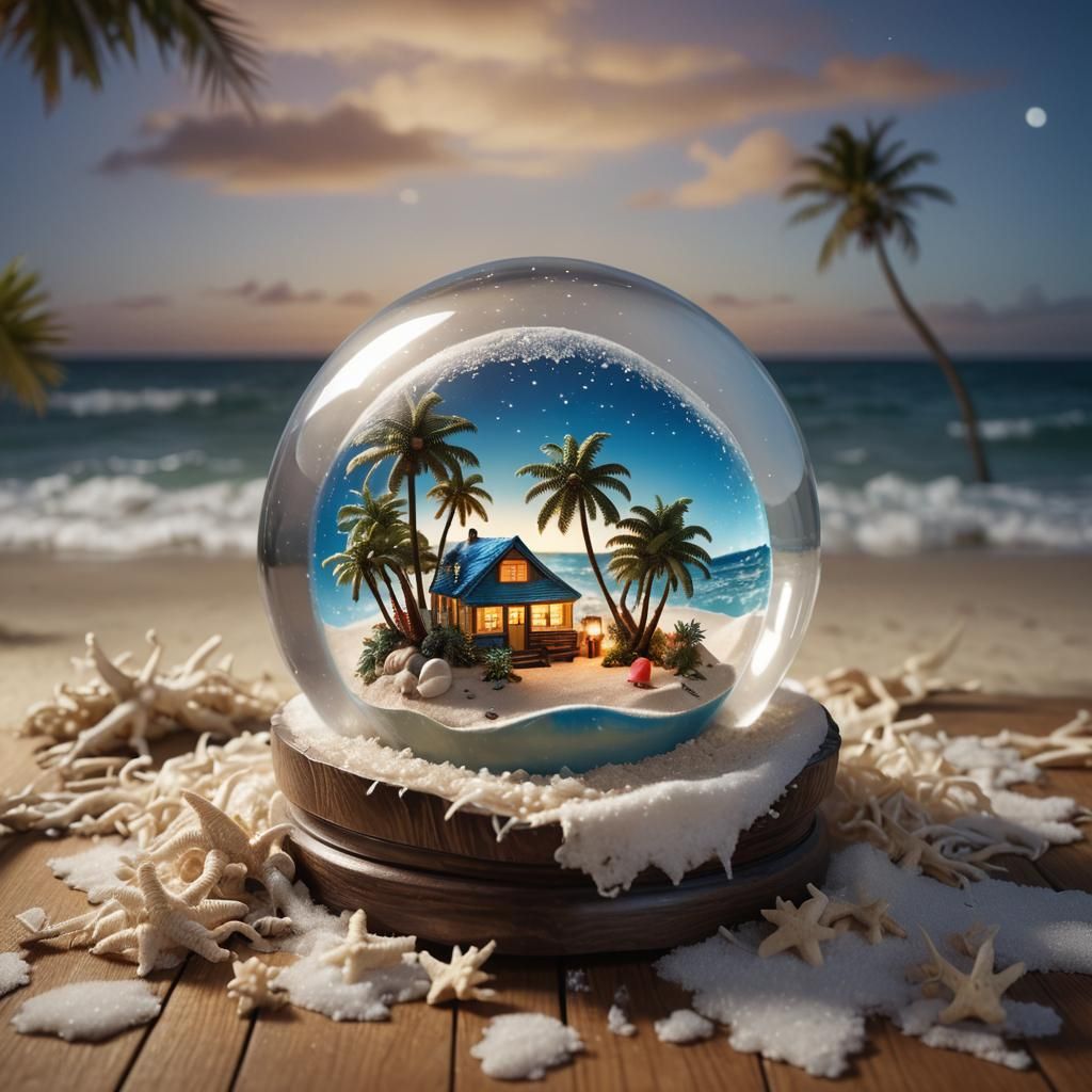 Peaceful Winter Beach Scene in a Snow Globe