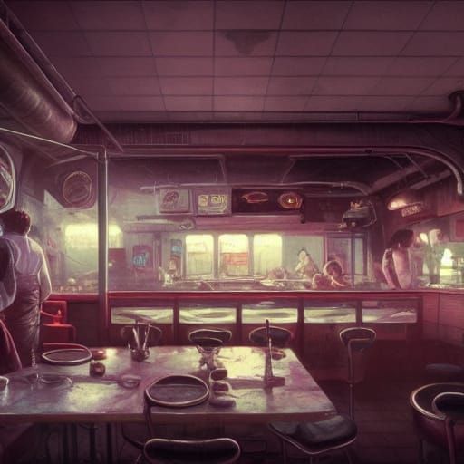 Post-Apocalyptic 1950s Diner in Dark Fantasy Style