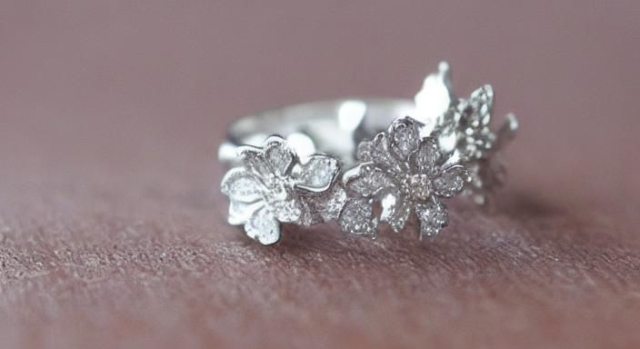 Diamond and Silver Floral Wedding Ring
