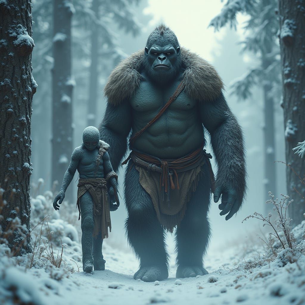 Photorealistic Bigfoot in Snowy Forest with Body