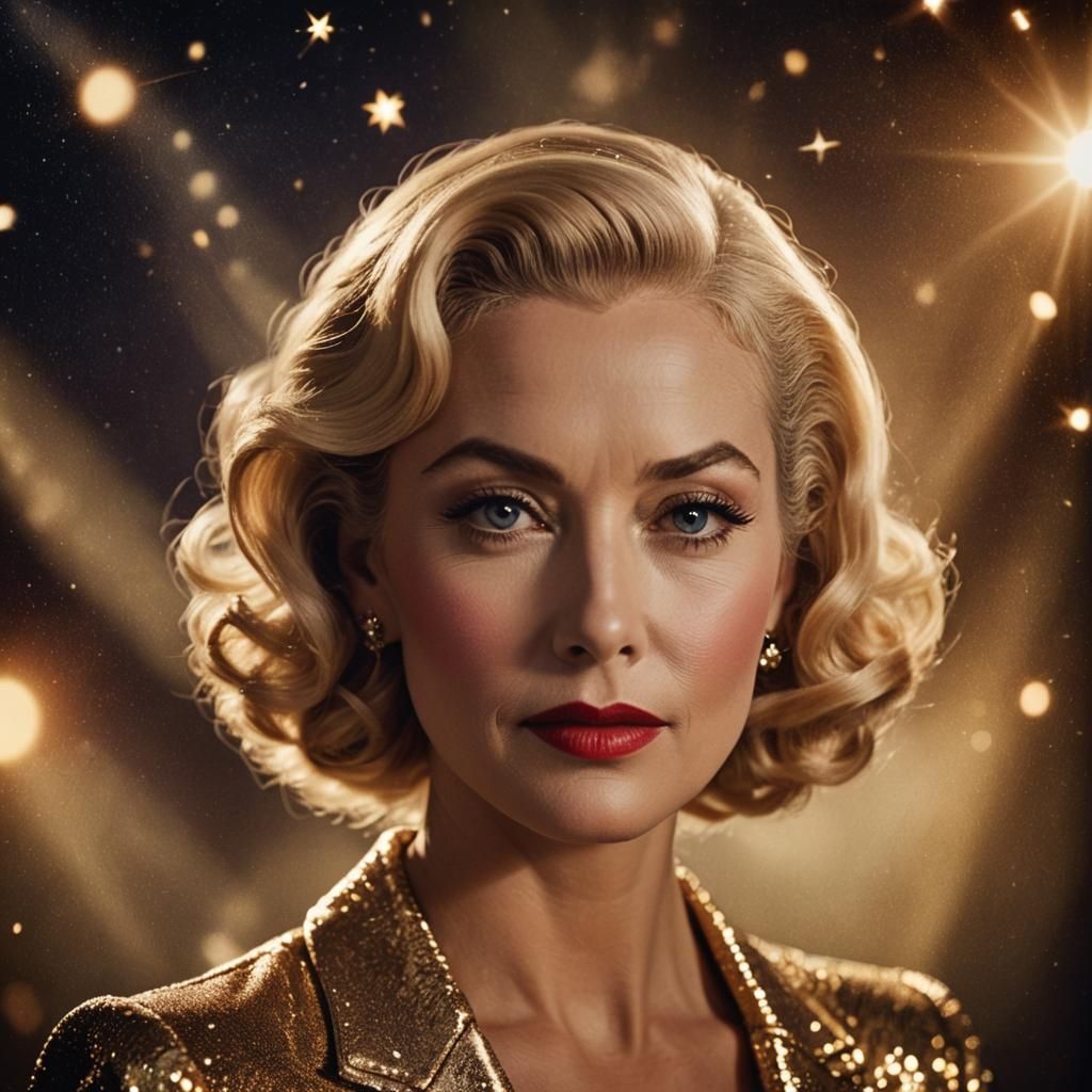 Old Hollywood Star Portrait with Starry Background