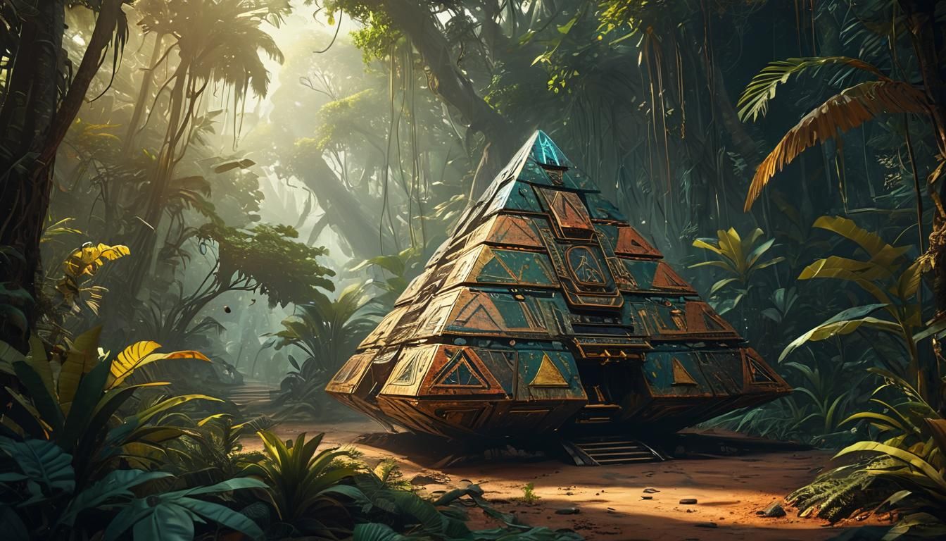 Interstellar Pyramid Spaceship Landing on Jungle Planet