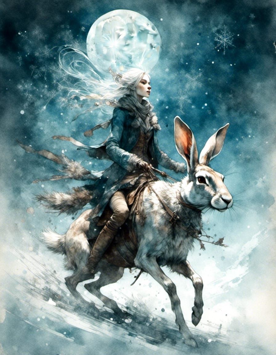 Winter elf and her hare