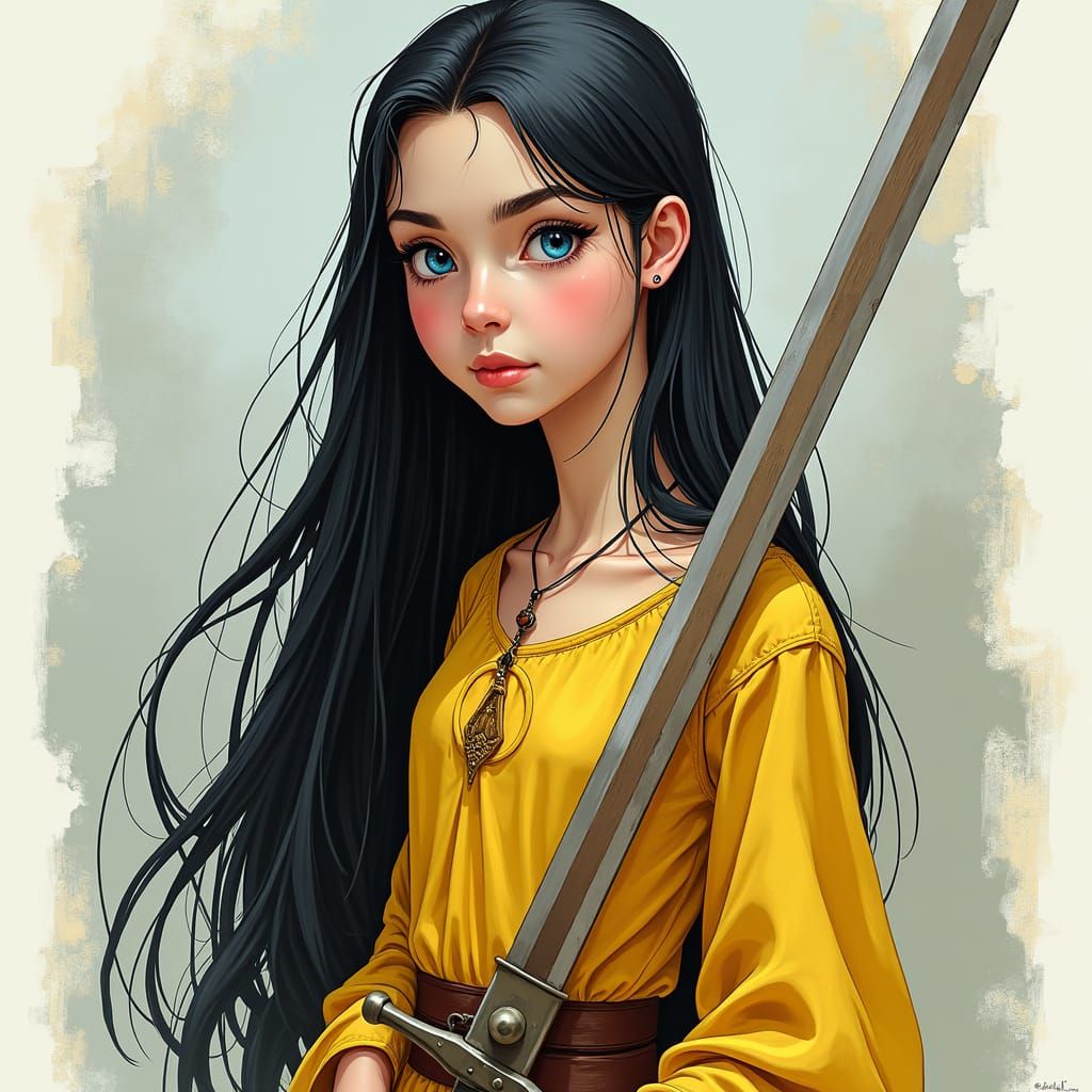 Medieval Princess Training with Wooden Sword