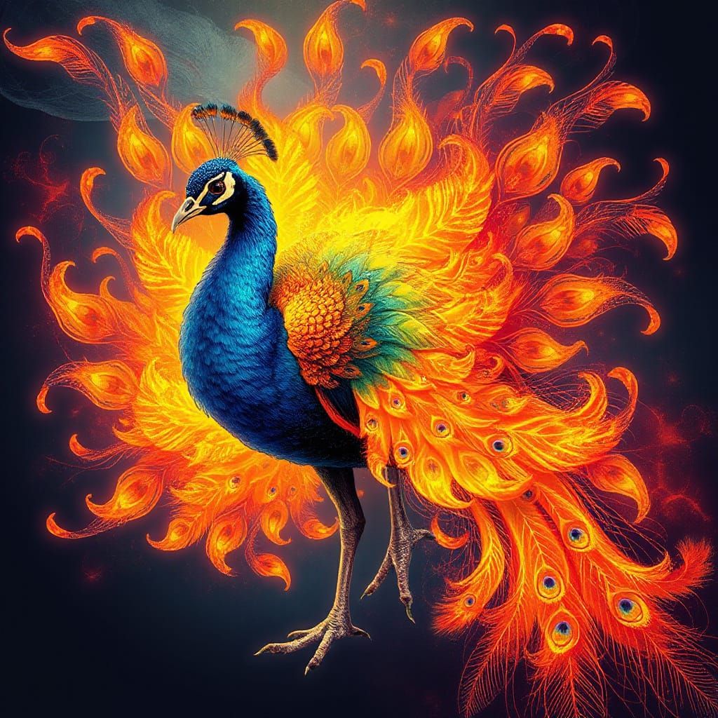 Majestic Phoenix Peacock in Vibrant, Iridescent Plumage