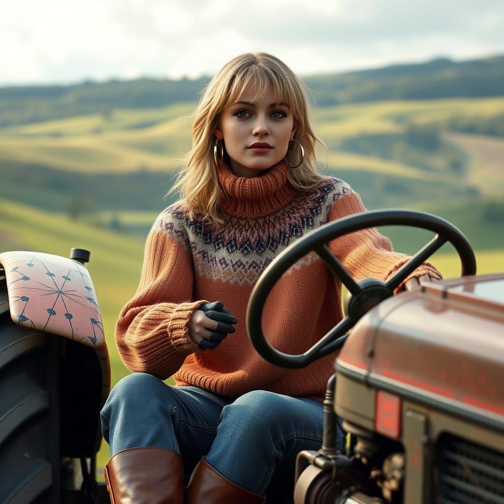 Rustic Fantasy: Blond Woman on a Vintage Tractor