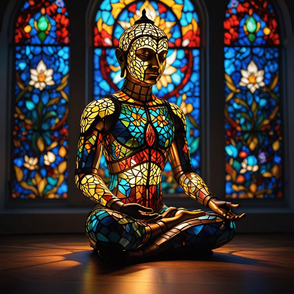 Stained Glass Lamp Radiates Inner Light in Serene Meditation...