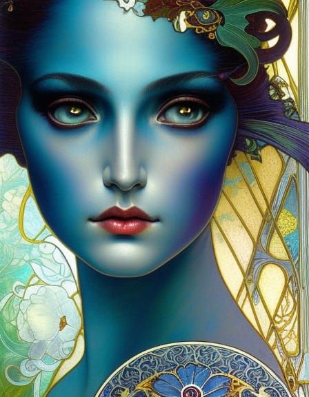 Dramatic Doe-Eyed Demon in Art Nouveau Style