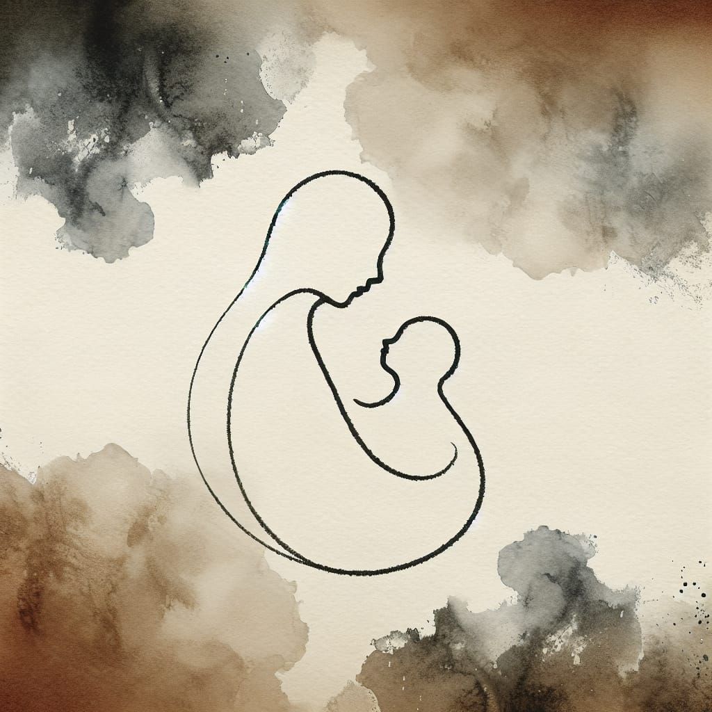 Minimalist Mother and Baby Silhouette in Earth Tones