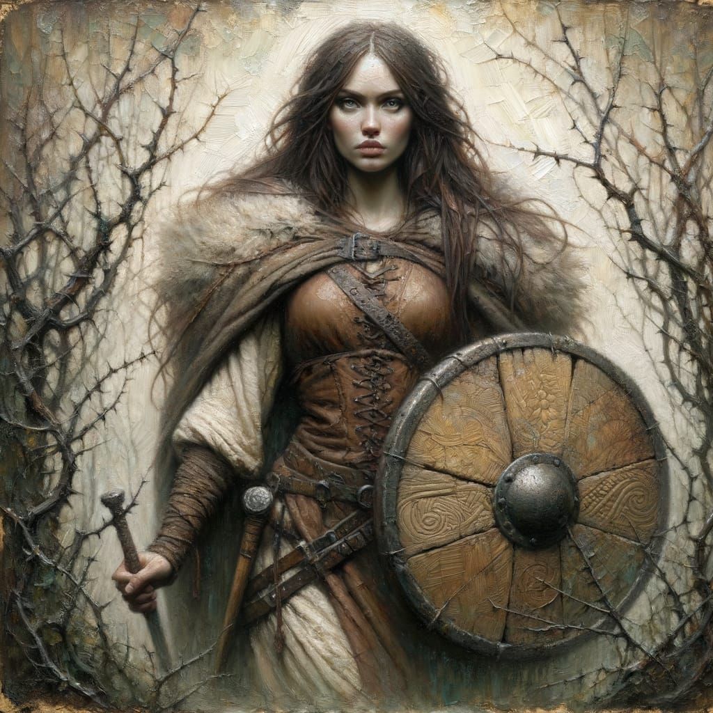 Norse Goddess Emerges, Romanticism Impasto Painting