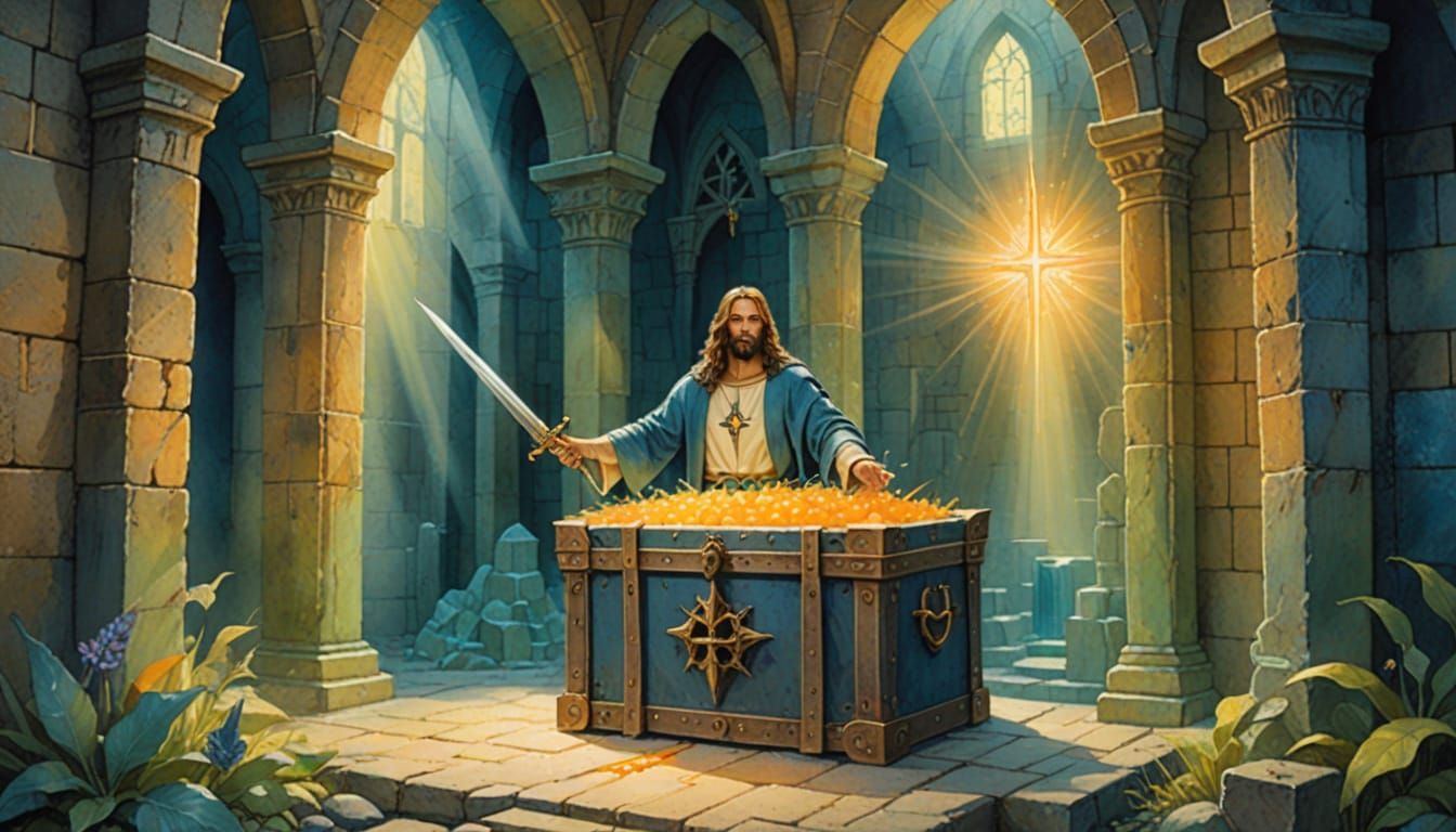 Christ in Faerie Castle Dungeon: Dreamlike Watercolor Art