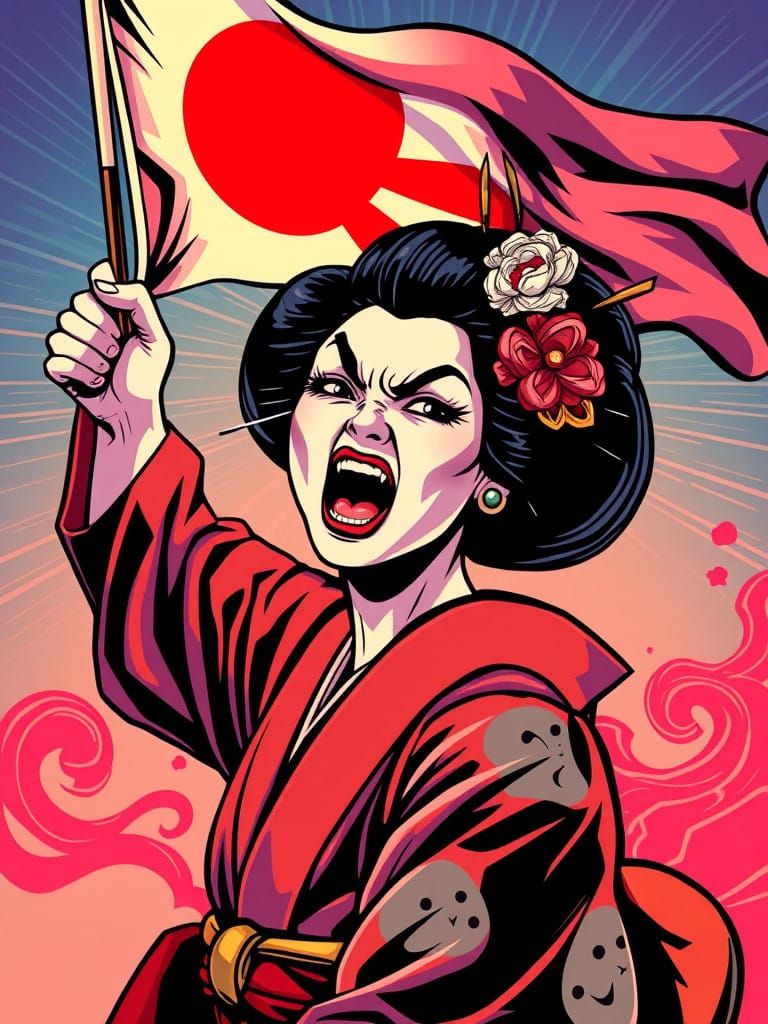 Dynamic Geisha in Pop Art Style