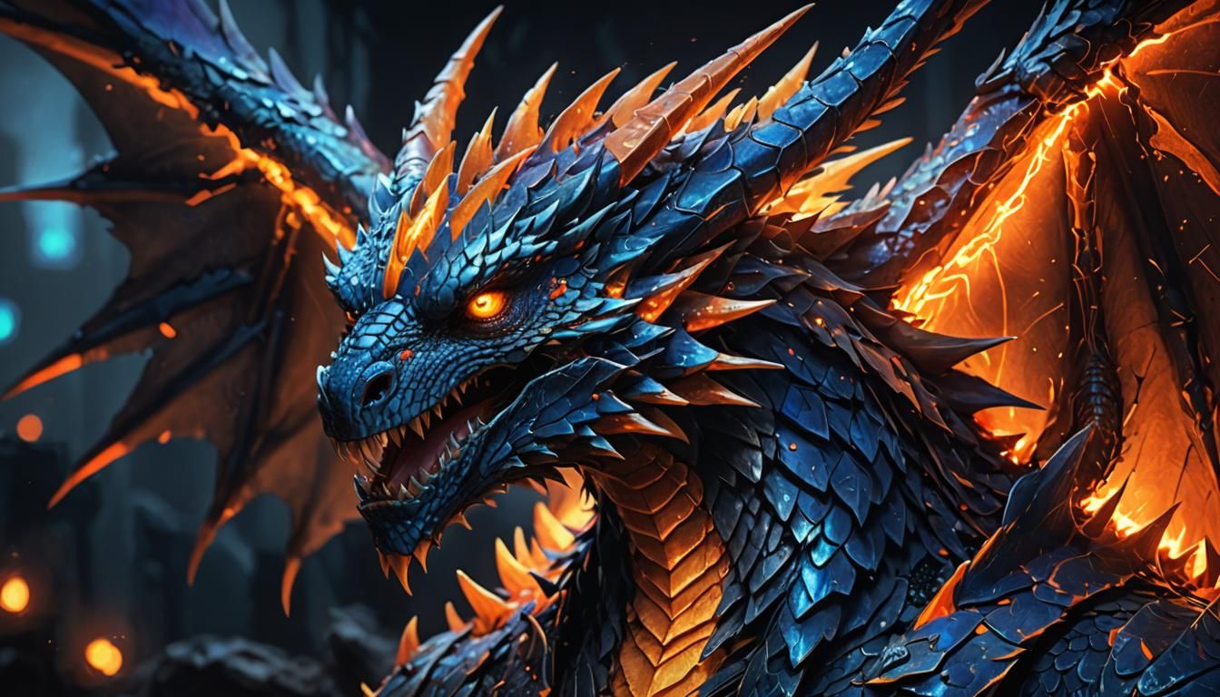 Dragonian Creature Portrait in Neon Digital Art
