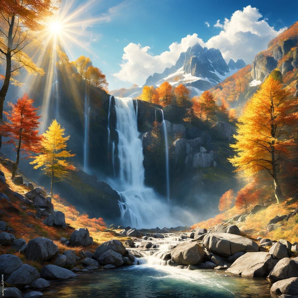 a waterfall in the mountains during autumn 35