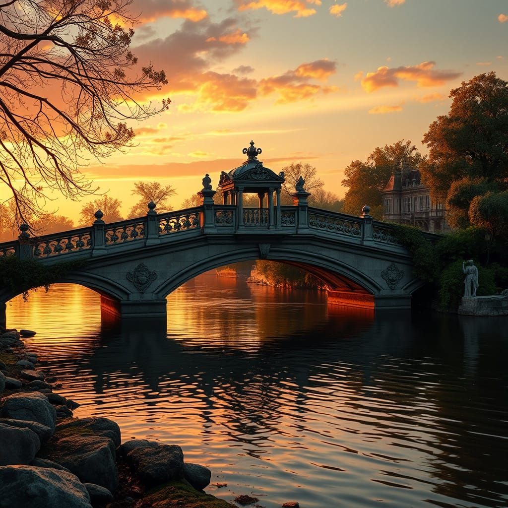 Elegant Bridge Scene in Soft, Cinematic Volumetric Lighting