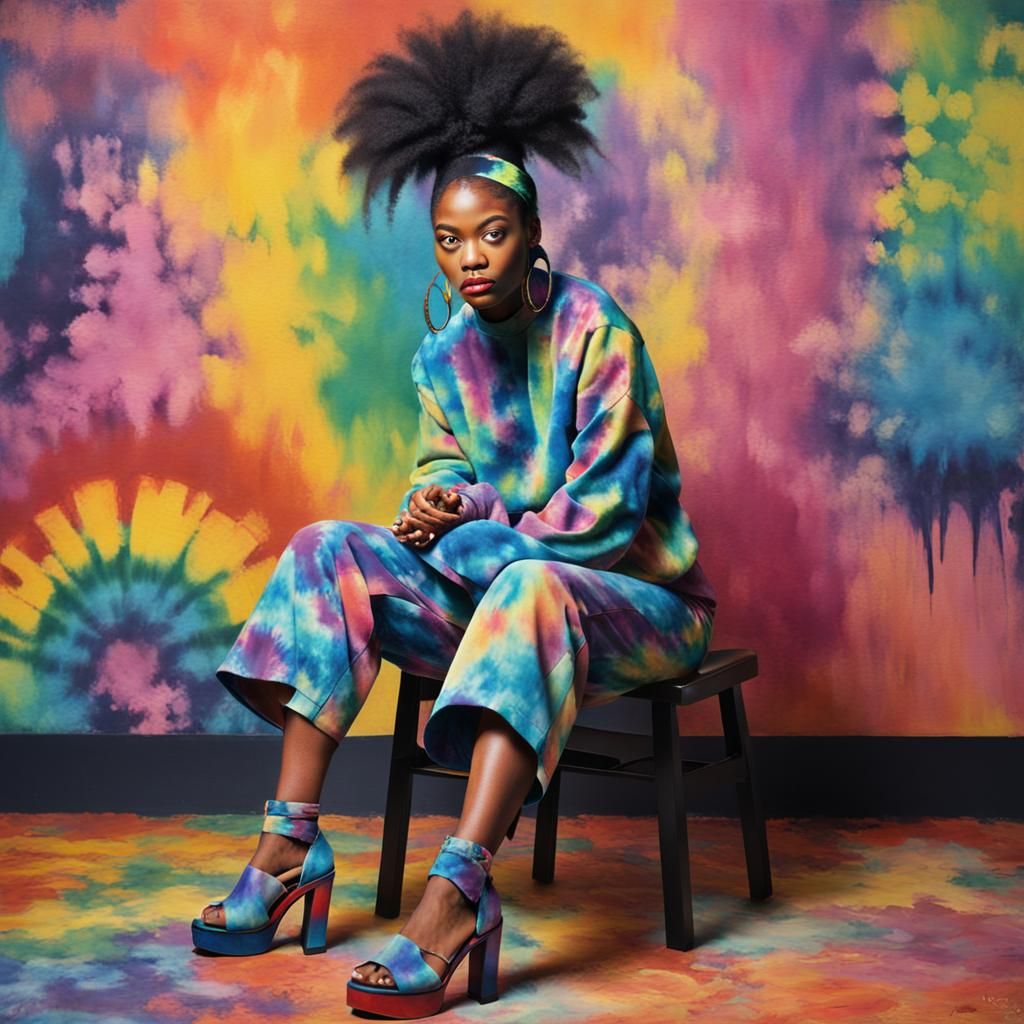 Tie-Dye Afro-American Woman: Gothic Impressionist Portrait