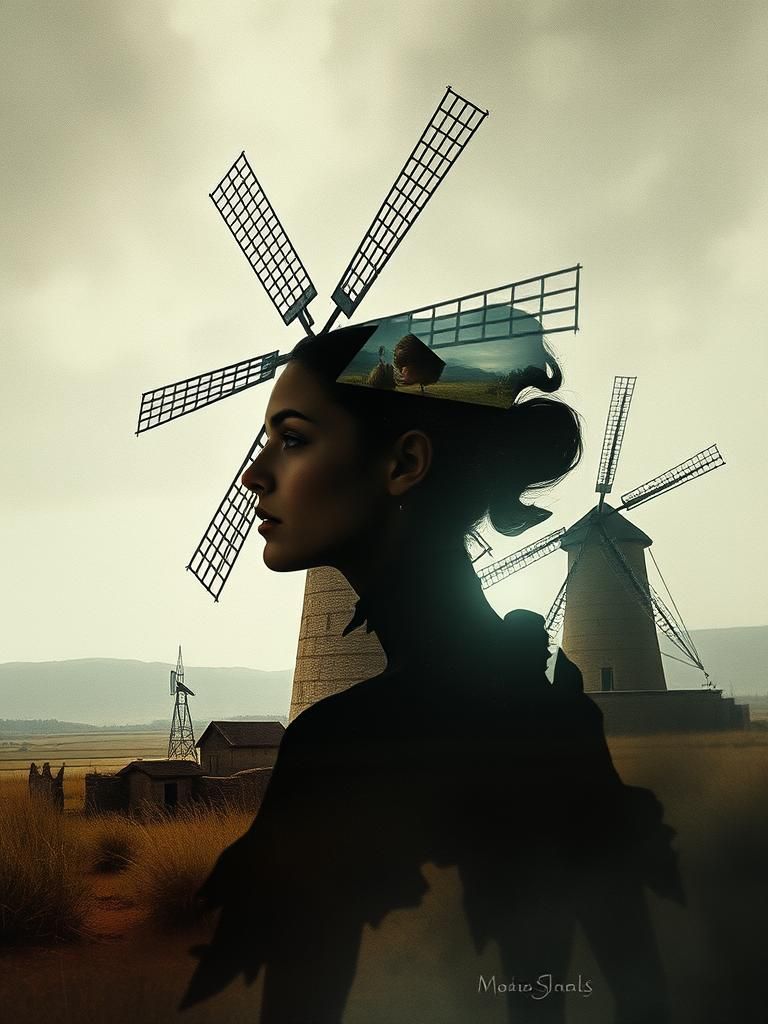 Surreal Ancient Windmills in Dark Fantasy Watercolor