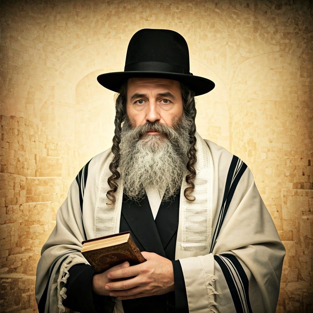 Devout Hasidic Man in Soft-Focus Portrait, Tallit and Siddur...