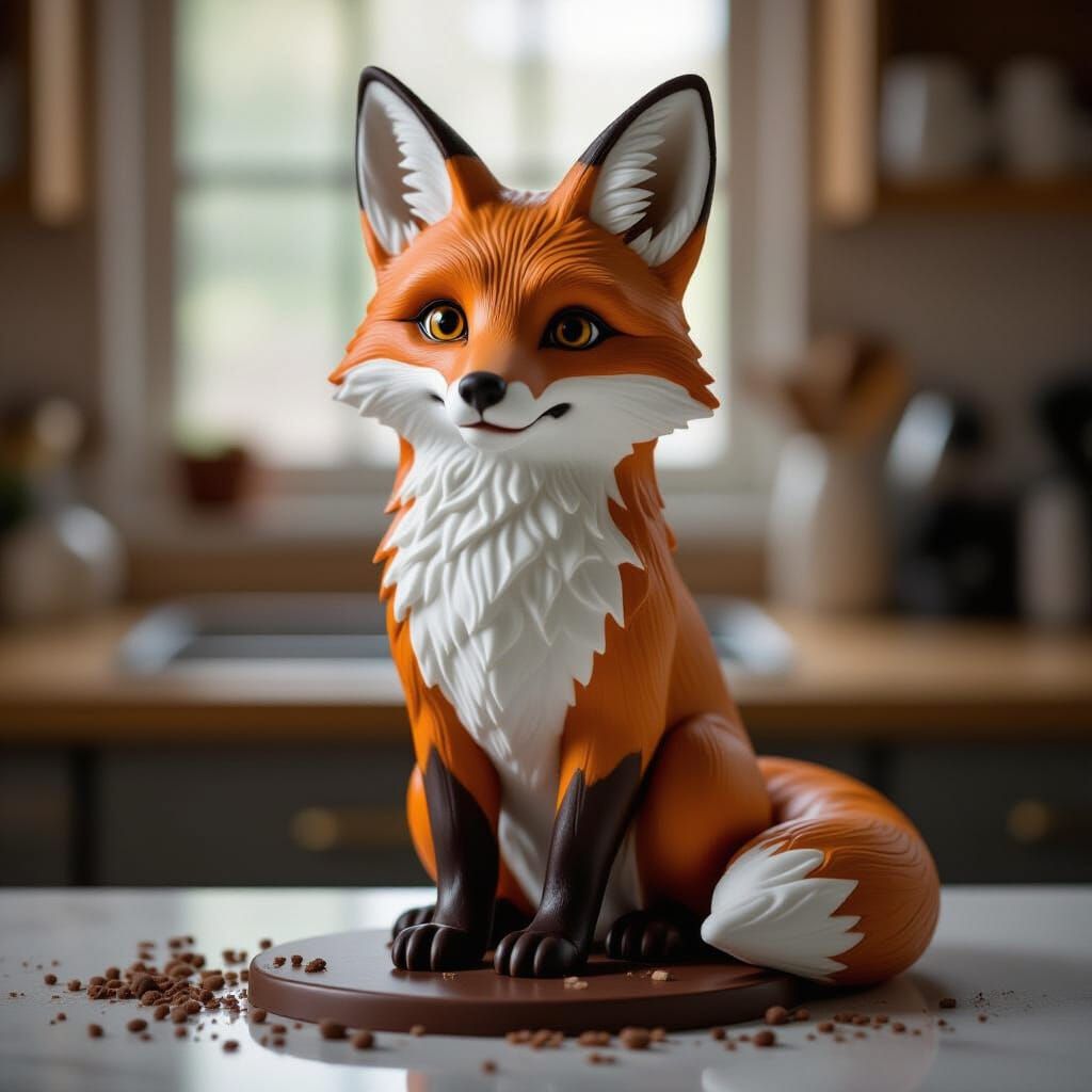 Detailed Chocolate Fox Sculpture Food Photography