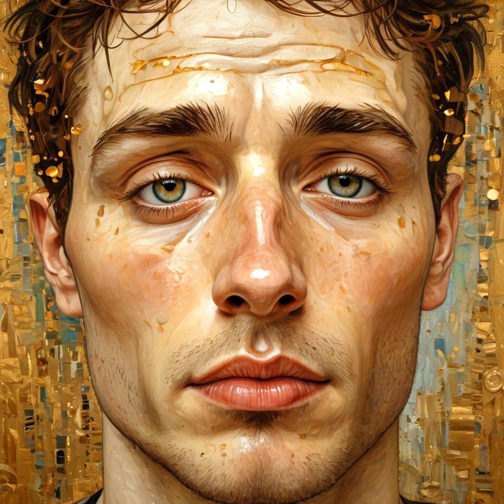 Tearful Man in Gustav Klimt Style