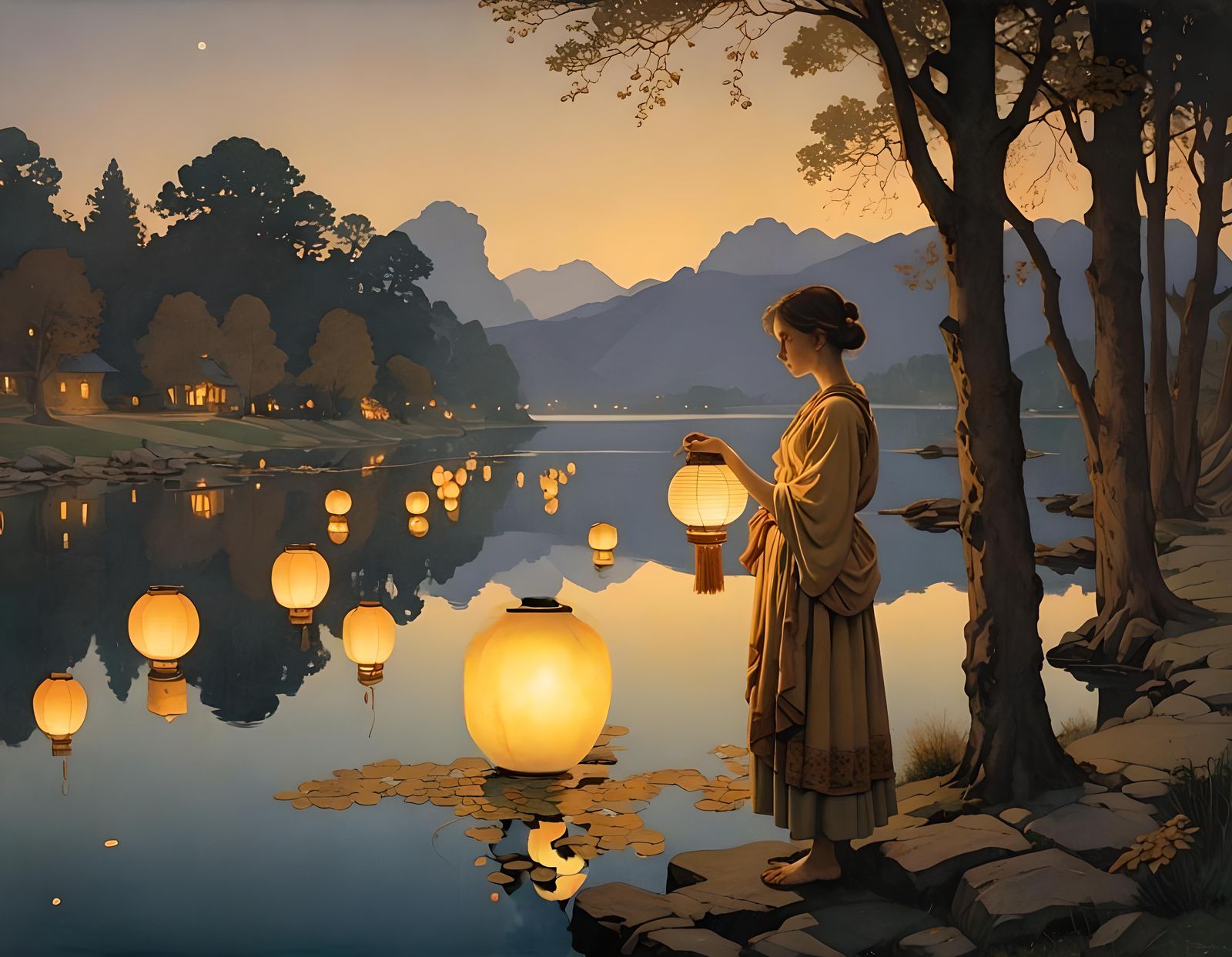 Magical Lantern with Golden Age Painting Style