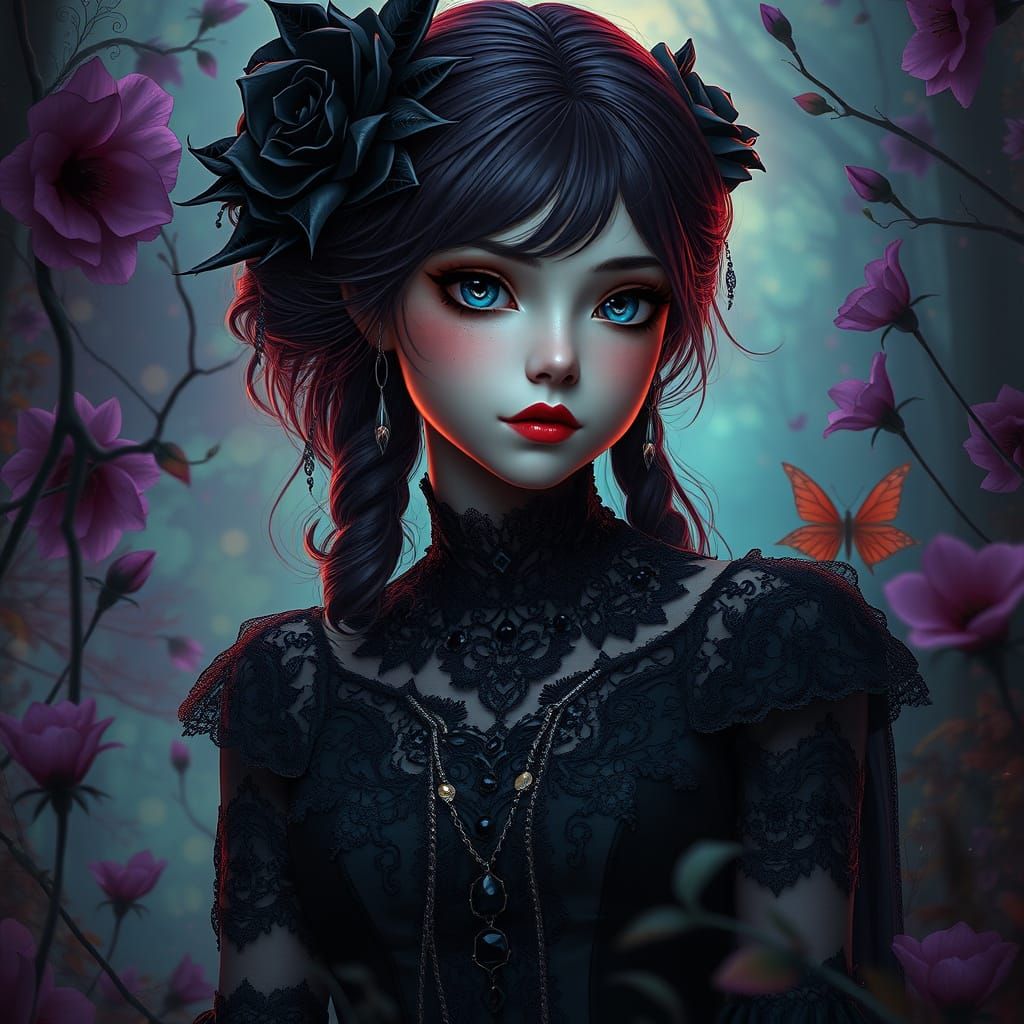 Gothic Girl in Mystical Setting, Matte Painting