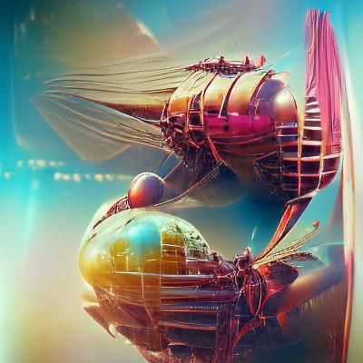 Giant Insect Spaceship Orbiting Earth in 3D