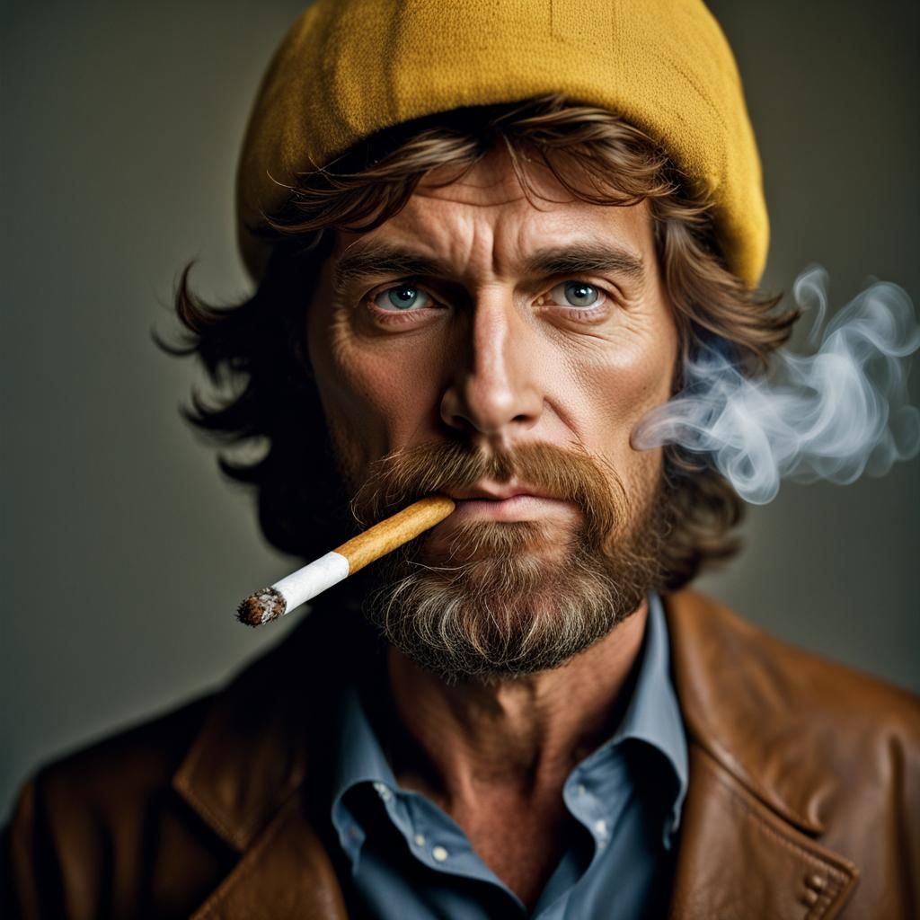 Portrait of Man Smoking, Professional Photography Style