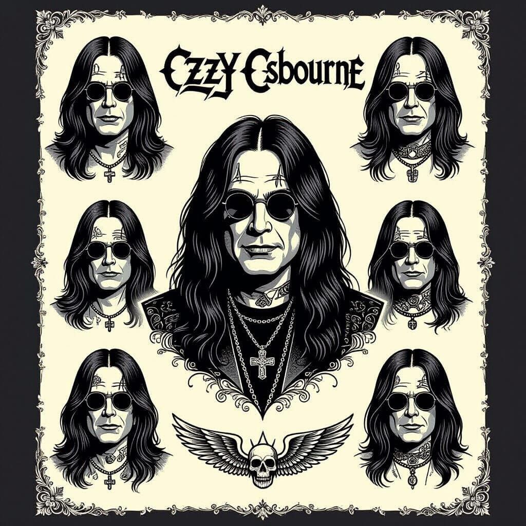 Ozzy Osbourne Tattoo Flash Sheet Art