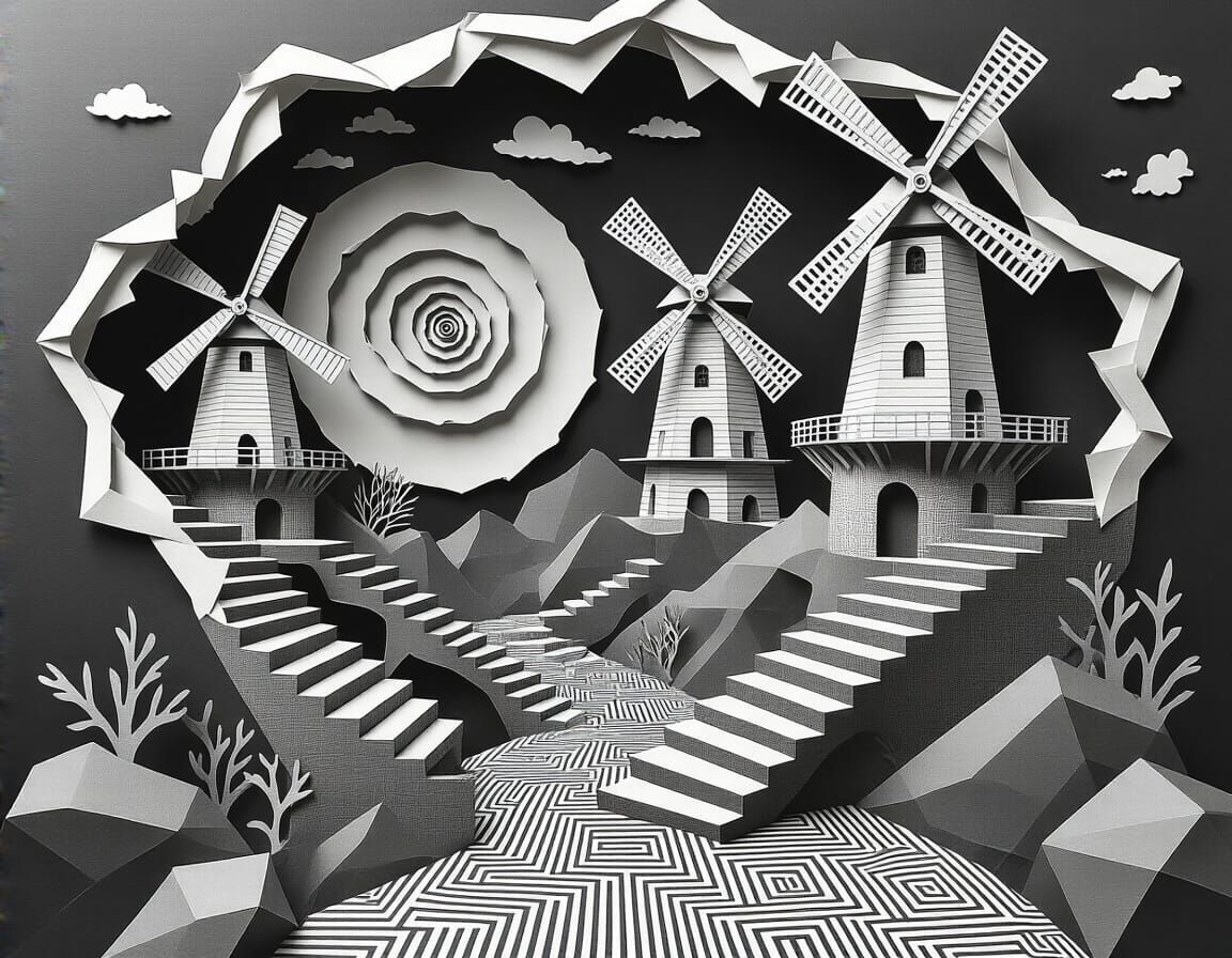 Abstract Paper Landscape in Geometric Pop Art Style