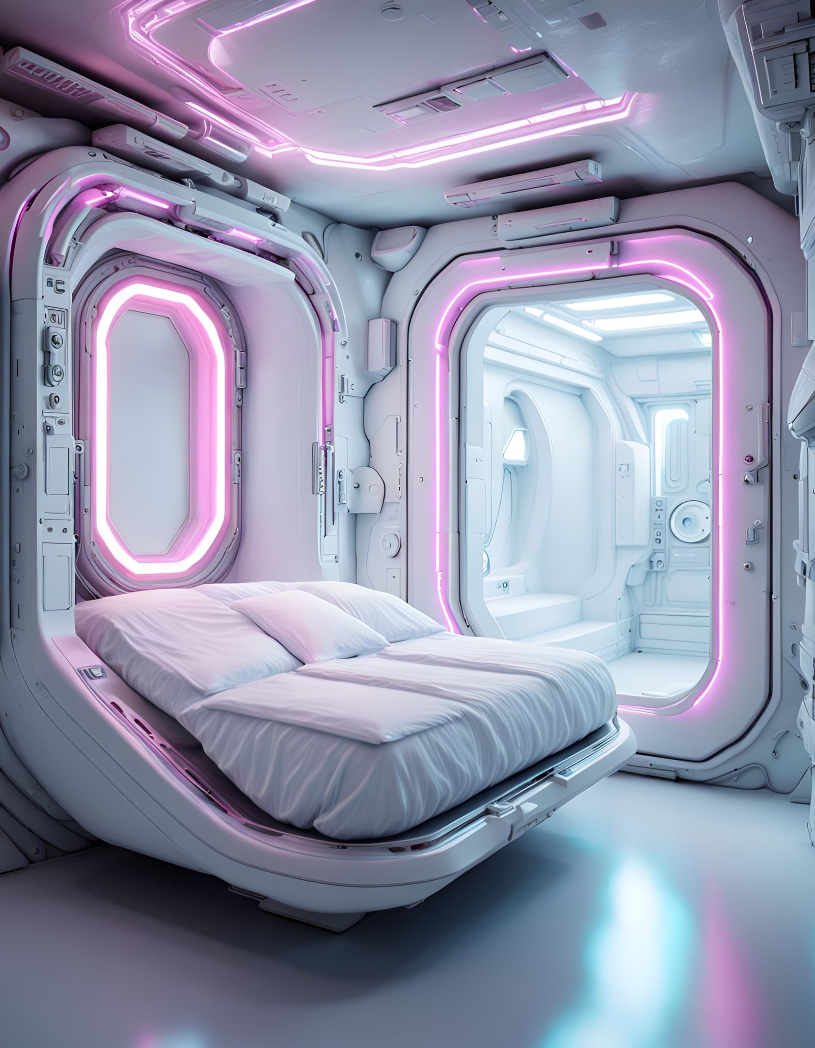 Futuristic Sleeping Pod in Monochromatic Digital Art