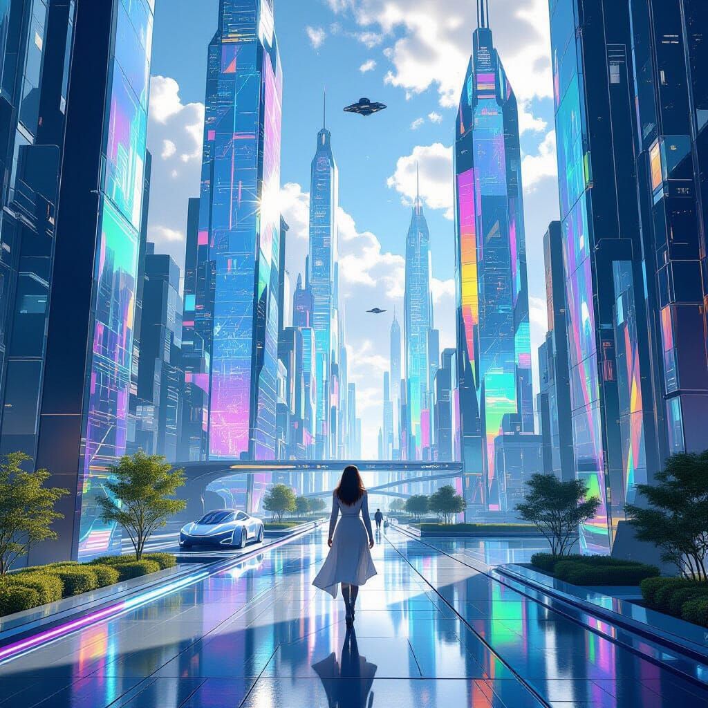 Futuristic Cityscape with Crystalline Buildings